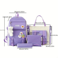 Student Casual Shoulder Backpack Messenger Bag Set with Doll - 4 Bags Gift