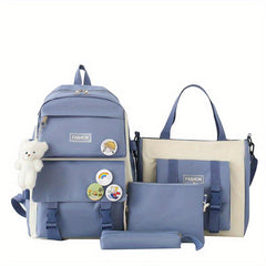 Student Casual Shoulder Backpack Messenger Bag Set with Doll - 4 Bags Gift