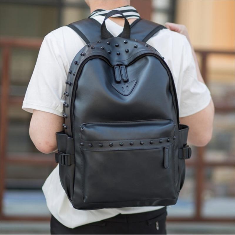 Men's Leather Rivet Backpack Laptop Backpack Travel Backpack