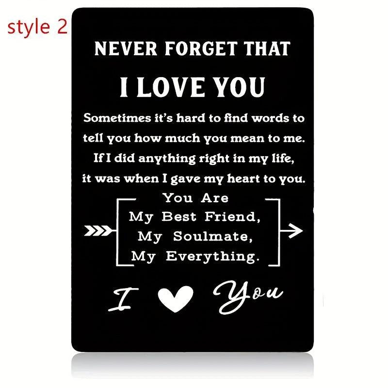 Never Forget That I Love You Engraved Aluminum Alloy Wallet Insert Card