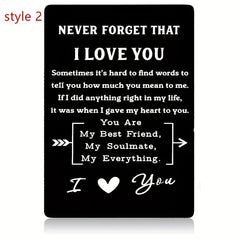 Never Forget That I Love You Engraved Aluminum Alloy Wallet Insert Card