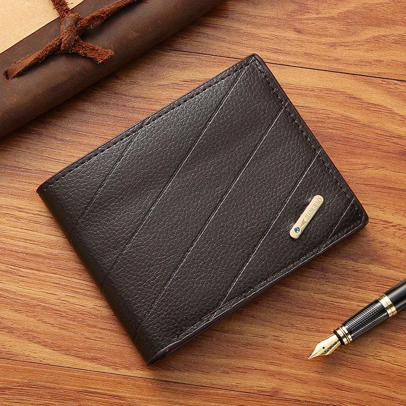 Men's Leather Short Wallet Large Capacity Three fold Horizontal Wallet