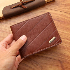 Men's Leather Short Wallet Large Capacity Three fold Horizontal Wallet