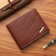 Men's Leather Short Wallet Large Capacity Three fold Horizontal Wallet