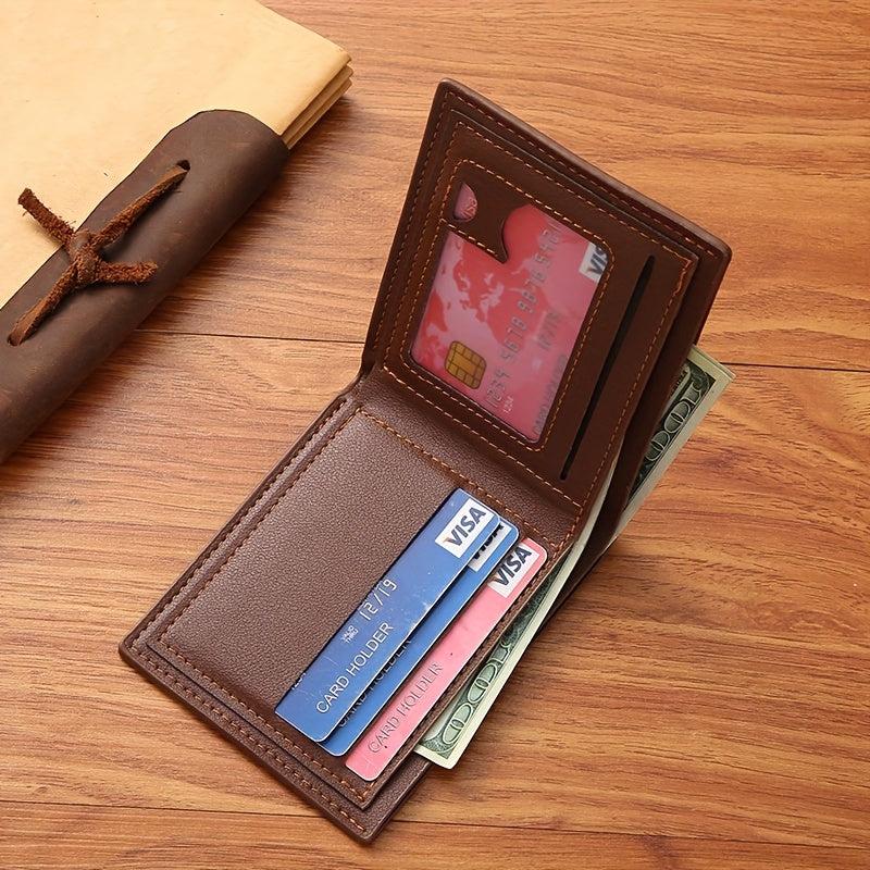 Men's Leather Short Wallet Large Capacity Three fold Horizontal Wallet