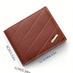 Men's Leather Short Wallet Large Capacity Three fold Horizontal Wallet