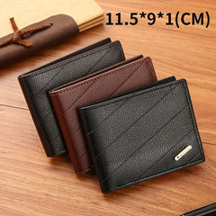 Men's Leather Short Wallet Large Capacity Three fold Horizontal Wallet