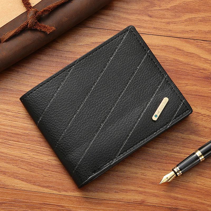 Men's Leather Short Wallet Large Capacity Three fold Horizontal Wallet