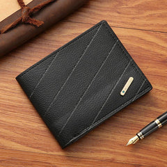 Men's Leather Short Wallet Large Capacity Three fold Horizontal Wallet