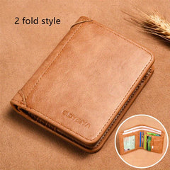 Men's Leather Short Wallet Card Holder Purse Multifunctional Vertical