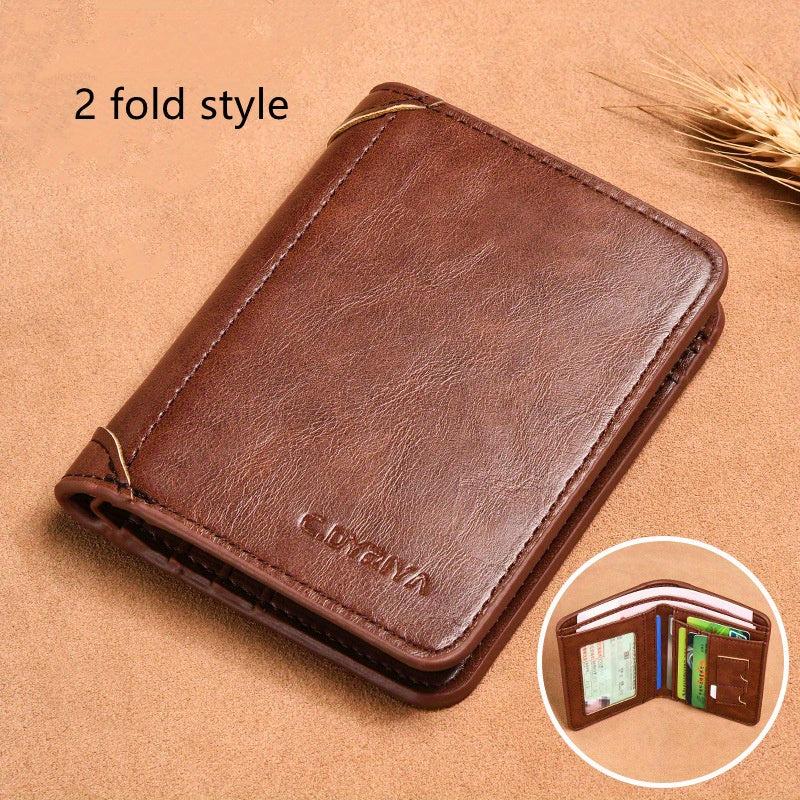 Men's Leather Short Wallet Card Holder Purse Multifunctional Vertical