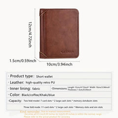 Men's Leather Short Wallet Card Holder Purse Multifunctional Vertical