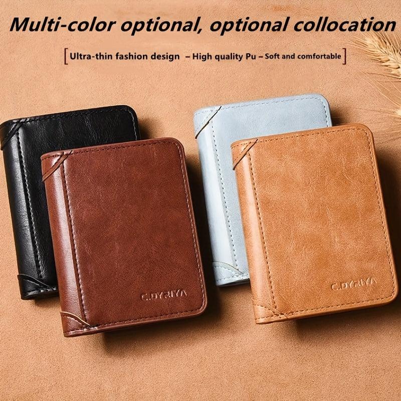 Men's Leather Short Wallet Card Holder Purse Multifunctional Vertical