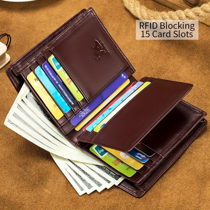 Men's RFID Bifold Wallet 15 Card Slots