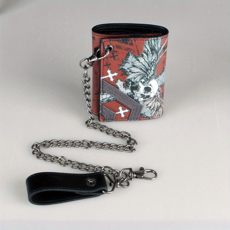 High Skull Cross Chain 3 Fold Men's Wallet