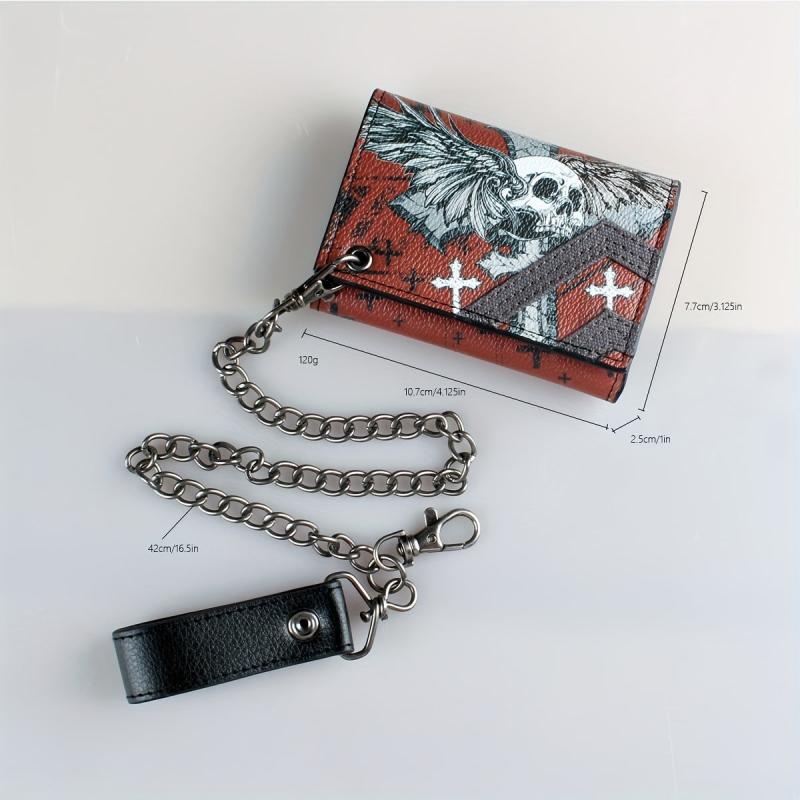 High Skull Cross Chain 3 Fold Men's Wallet