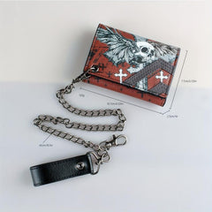 High Skull Cross Chain 3 Fold Men's Wallet