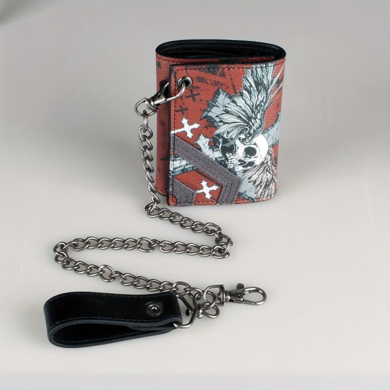 High Skull Cross Chain 3 Fold Men's Wallet