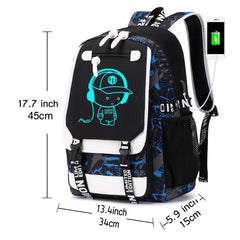 Glow In The Dark Graffiti Backpack with USB Charging Port
