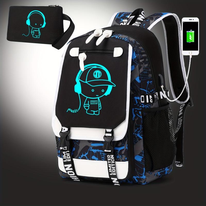 Glow In The Dark Graffiti Backpack with USB Charging Port