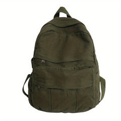 Classic Solid Canvas Backpack Casual Student Bag With Large Capacity