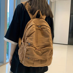 Classic Solid Canvas Backpack Casual Student Bag With Large Capacity