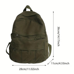 Classic Solid Canvas Backpack Casual Student Bag With Large Capacity