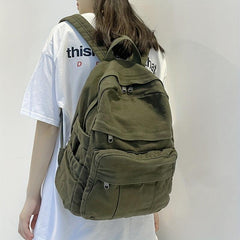 Classic Solid Canvas Backpack Casual Student Bag With Large Capacity