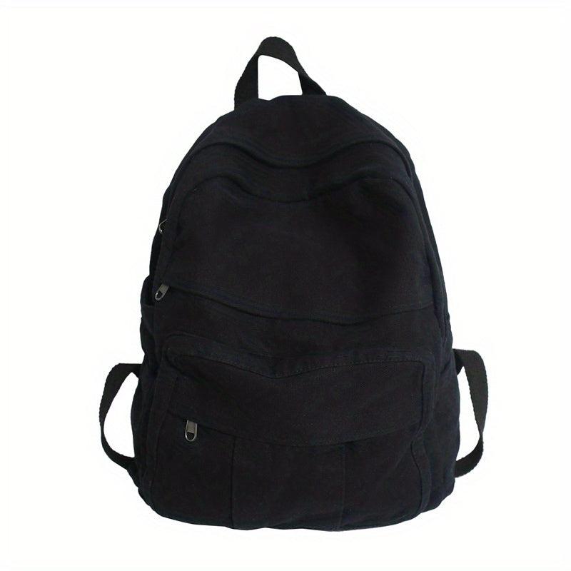 Classic Solid Canvas Backpack Casual Student Bag With Large Capacity