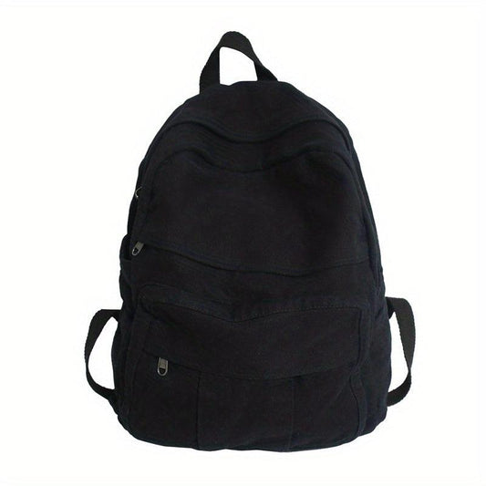 Classic Solid Canvas Backpack Casual Student Bag With Large Capacity