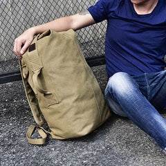 Khaki Canvas Backpack Men's Travel Mountaineering Backpack