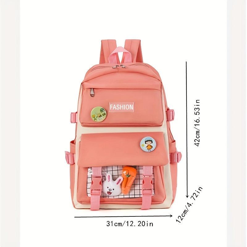 4pcs Casual School Bag Set with Badges Canvas Backpack Tote Bag