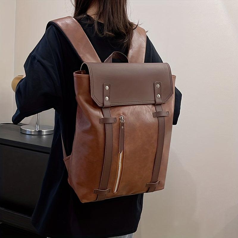 Casual Leather Backpack Large Capacity for Commuter College Retro Style