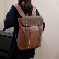 Casual Leather Backpack Large Capacity for Commuter College Retro Style