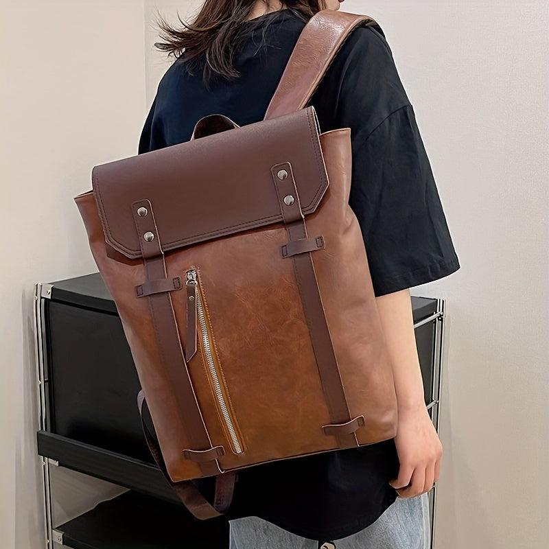 Casual Leather Backpack Large Capacity for Commuter College Retro Style