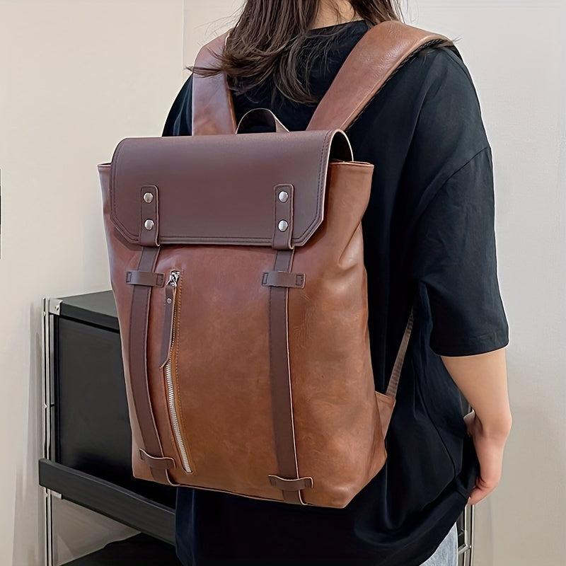 Casual Leather Backpack Large Capacity for Commuter College Retro Style