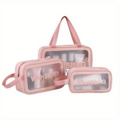 3pcs Transparent Cosmetic Toiletry Bag Set Large Capacity Travel Storage