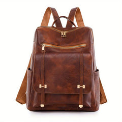Large Capacity PU Leather Backpack Retro Functional Business Laptop Bag