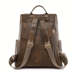 Large Capacity PU Leather Backpack Retro Functional Business Laptop Bag