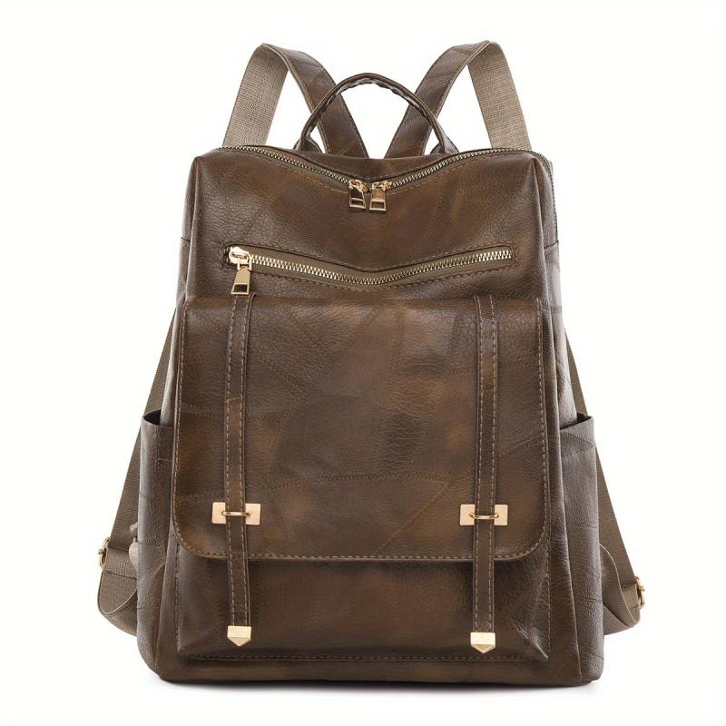 Large Capacity PU Leather Backpack Retro Functional Business Laptop Bag