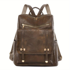 Large Capacity PU Leather Backpack Retro Functional Business Laptop Bag