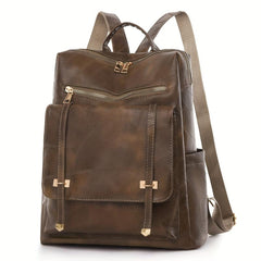 Large Capacity PU Leather Backpack Retro Functional Business Laptop Bag
