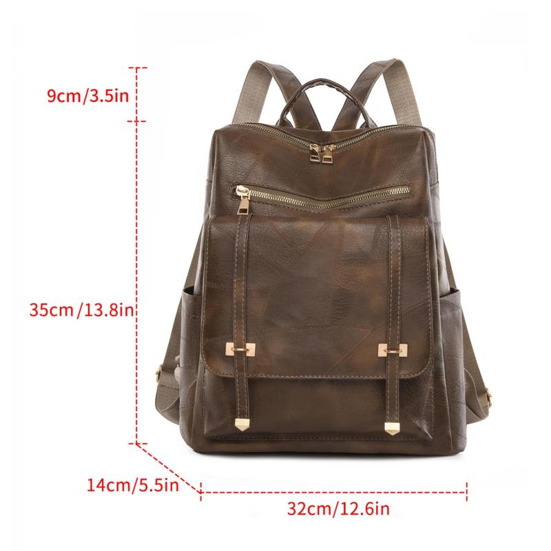 Large Capacity PU Leather Backpack Retro Functional Business Laptop Bag
