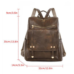 Large Capacity PU Leather Backpack Retro Functional Business Laptop Bag