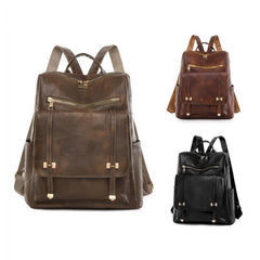 Large Capacity PU Leather Backpack Retro Functional Business Laptop Bag