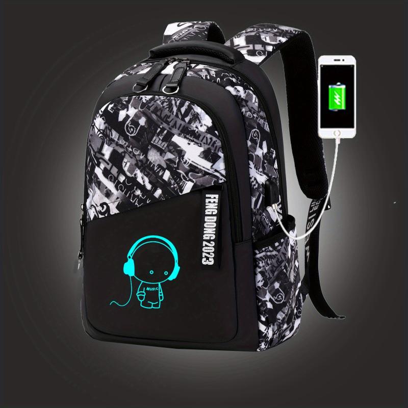 Casual Cartoon Luminous Student School Bag USB Charging Durable Backpack