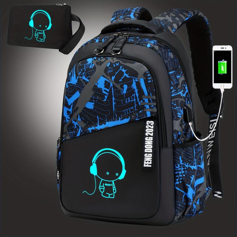 Casual Cartoon Luminous Student School Bag USB Charging Durable Backpack