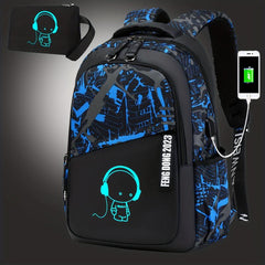 Casual Cartoon Luminous Student School Bag USB Charging Durable Backpack