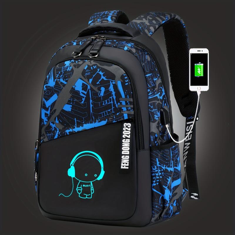 Casual Cartoon Luminous Student School Bag USB Charging Durable Backpack