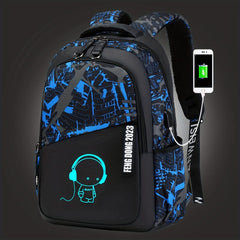 Casual Cartoon Luminous Student School Bag USB Charging Durable Backpack